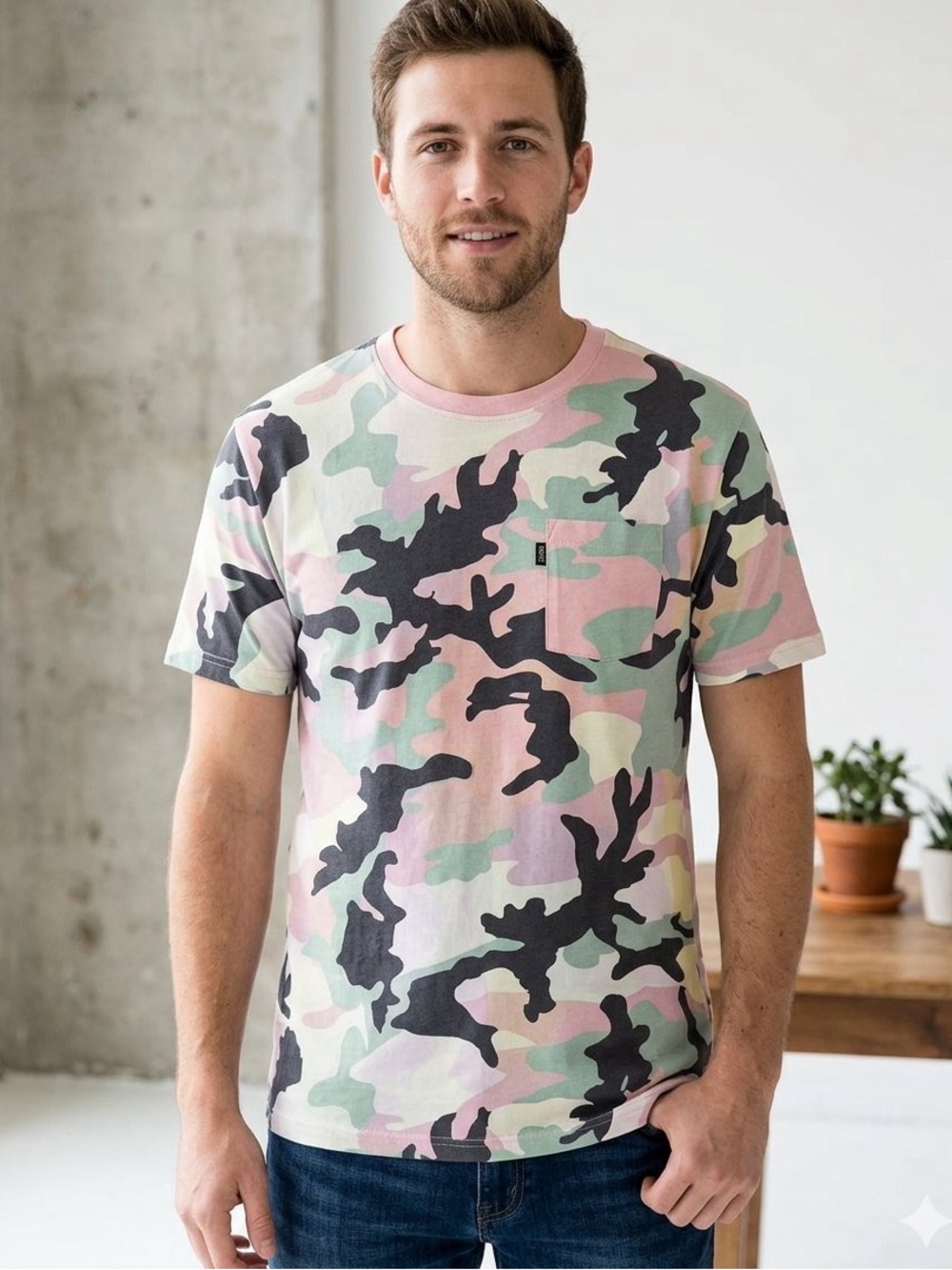 Wesc Pink Green Black Camo Tee- Large